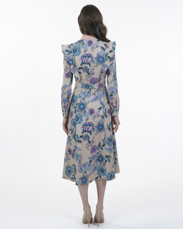 Rochie din bumbac, Midi, Cu nasturi, Maneci lungi, Print floral [4]