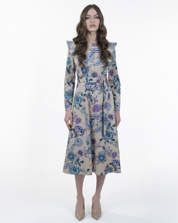 Rochie din bumbac, Midi, Cu nasturi, Maneci lungi, Print floral [5]