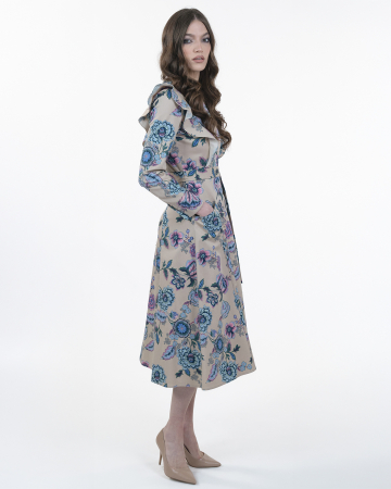 Rochie din bumbac, Midi, Cu nasturi, Maneci lungi, Print floral [3]