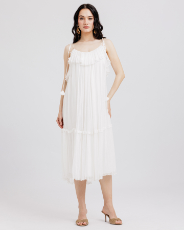 ROCHII - Rochie din matase, Midi, Decolteu adanc pe spate, Bretele, Alb