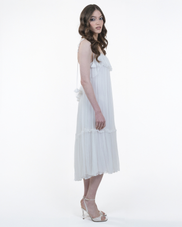 Rochie din matase, Midi, Decolteu adanc pe spate, Bretele, Alb [2]