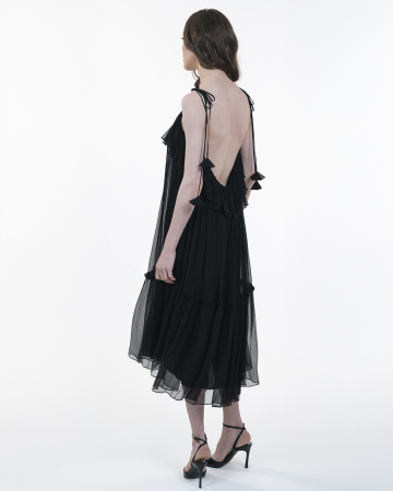 Rochie din matase, Midi, Decolteu adanc pe spate, Bretele, Negru [5]