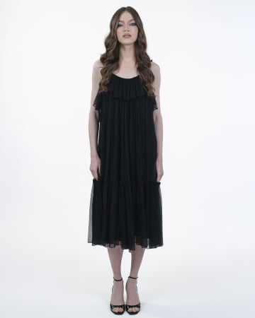 Rochie din matase, Midi, Decolteu adanc pe spate, Bretele, Negru [3]