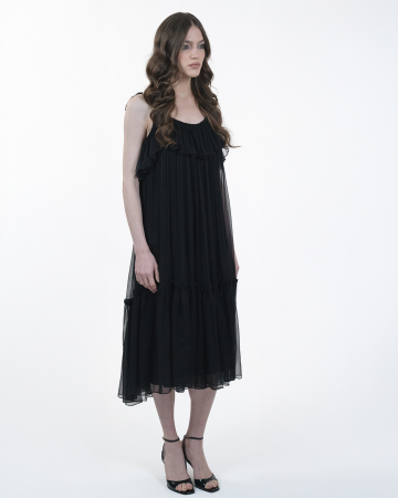 Rochie din matase, Midi, Decolteu adanc pe spate, Bretele, Negru [4]
