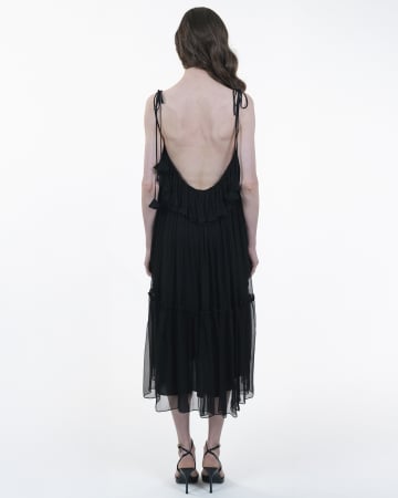 Rochie din matase, Midi, Decolteu adanc pe spate, Bretele, Negru [1]
