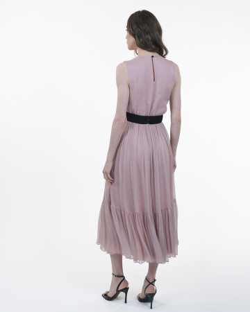 Rochie din matase, Midi, Floare, Roz prafuit [3]