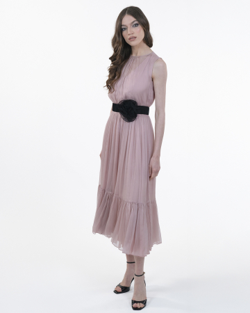 Rochie din matase, Midi, Floare, Roz prafuit [1]