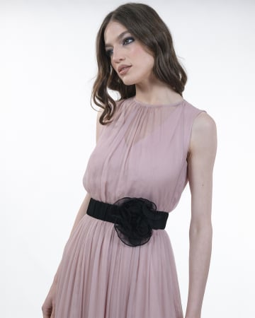 Rochie din matase, Midi, Floare, Roz prafuit [2]