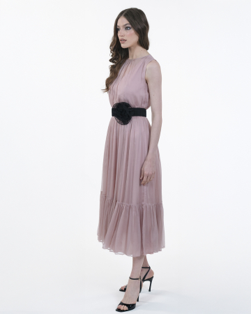Rochie din matase, Midi, Floare, Roz prafuit [4]