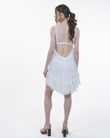 Rochie din matase, Scurta, Babydoll, Decolteu spate, Bretele, Alb [1]
