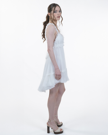 Rochie din matase, Scurta, Babydoll, Decolteu spate, Bretele, Alb [3]