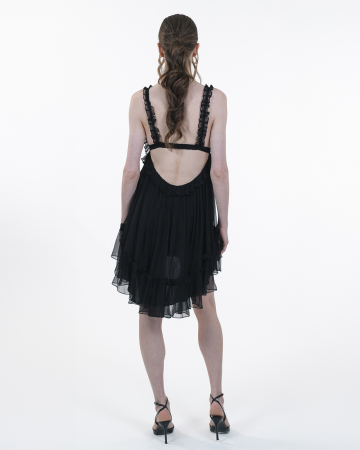 Rochie din matase, Scurta, Babydoll, Decolteu spate, Bretele, Negru [1]