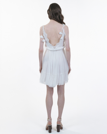 Rochie din matase, Scurta, Cu bretele si dantela, Alb [1]