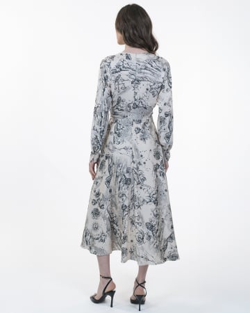 Rochie din vascoza, Midi, Cu nasturi, Maneci lungi, Print grafic [1]