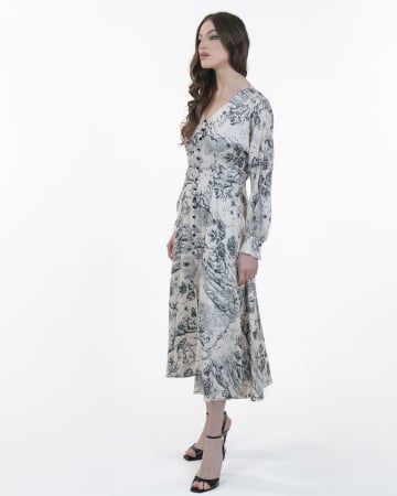 Rochie din vascoza, Midi, Cu nasturi, Maneci lungi, Print grafic [2]