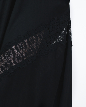 Rochie din vascoza satinata, Bretele si dantela, Negru [8]
