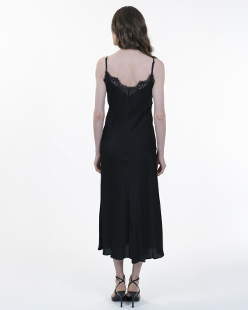 Rochie din vascoza, Sleepdress, Midi, Cu dantela, Negru [1]