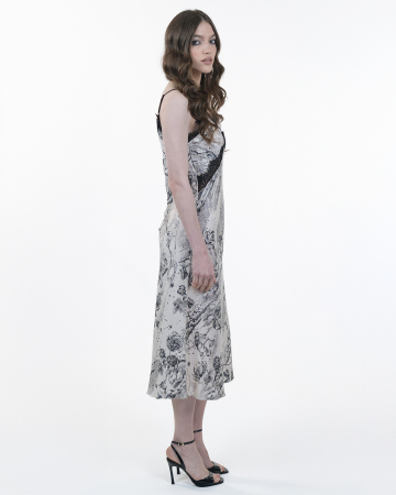 Rochie din vascoza, Sleepdress, Midi, Cu dantela, Print grafic [1]