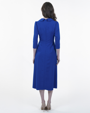 Rochie midi, Stofa subtire, Nasturi decorativi, Maneci 3/4, Albastru [3]
