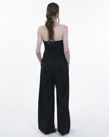 Top bustiera asimetric, Cristale negre, Fermoar metalic, Negru [3]