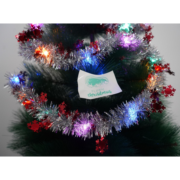 Beteala Craciun cu LED, Rosie, model cu fulgi de nea, 2 m x 5 cm, PVC, Sir, Artificiala, Flippy [2]