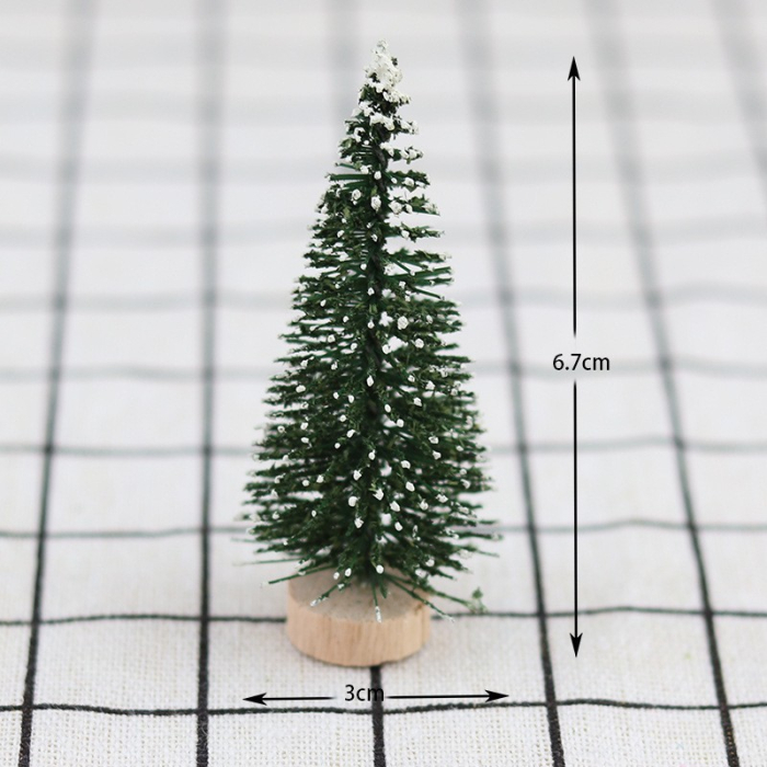 Brad artificial de craciun, ornament pentru masa, pe suport lemn, 20 cm inaltime, Verde inzapezit [1]