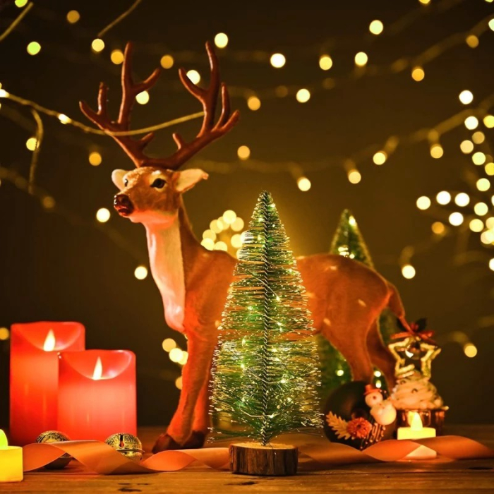 Brad artificial de craciun, tip pin inzapezit, ornament pentru masa, pe suport lemn, 30 cm inaltime [2]