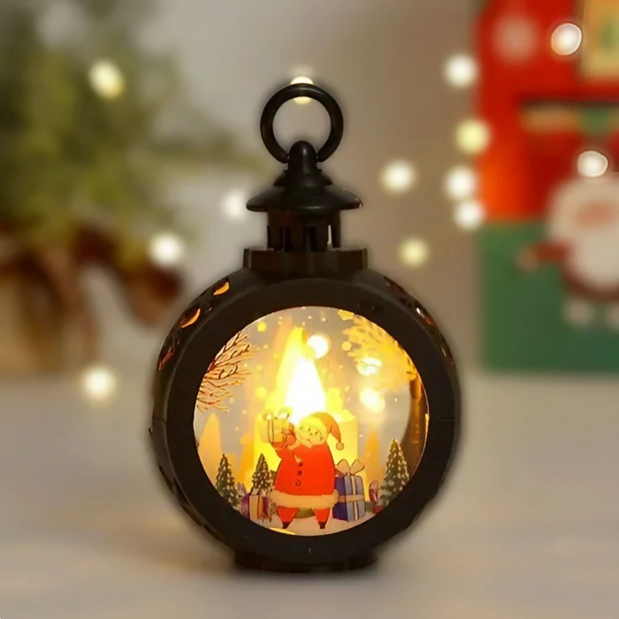 Decoratiune Craciun tip Felinare cu baterii, 13.5 x 9 cm,Lumanare cu geam si inscriptie Mos Craciun,lumina alb cald,baterii incluse,Negru [2]