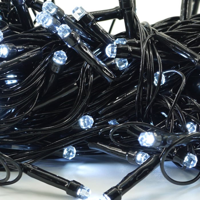 Instalatie Craciun YOTO Liniara 100 LED 9 m + 1  m Beculet cu 6 unghiuri  Alb Rece fir negru [6]