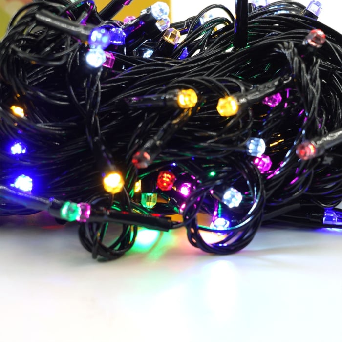 Instalatie de Craciun liniara Yoto, 17 m, din care 1 m cablu priza 220V, 200 LED, 8 jocuri de lumini, beculet in 6 colturi, pentru interior, controler, fir negru, multicolor [6]