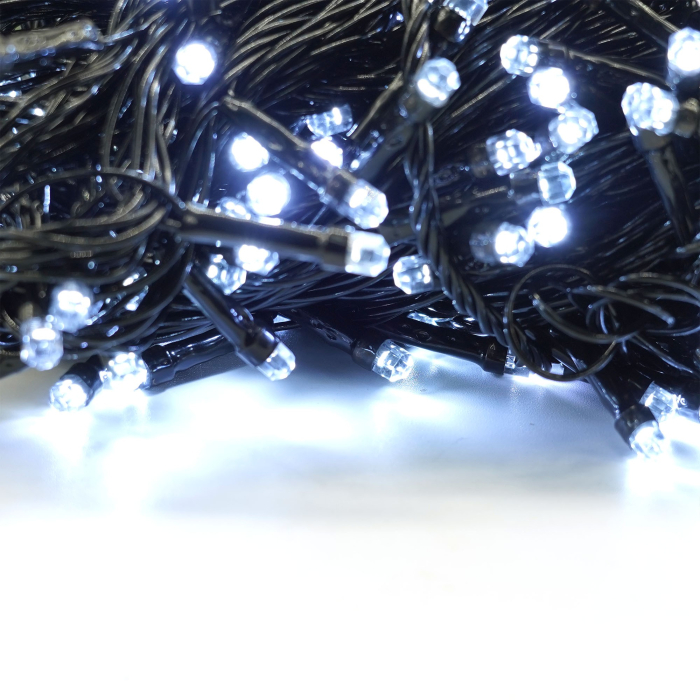 Instalatie de Craciun liniara Yoto, 17 m, din care 1 m cablu priza 220V, 200 LED, 8 jocuri de lumini, beculet in 6 colturi, pentru interior, controler, fir negru, alb rece [6]