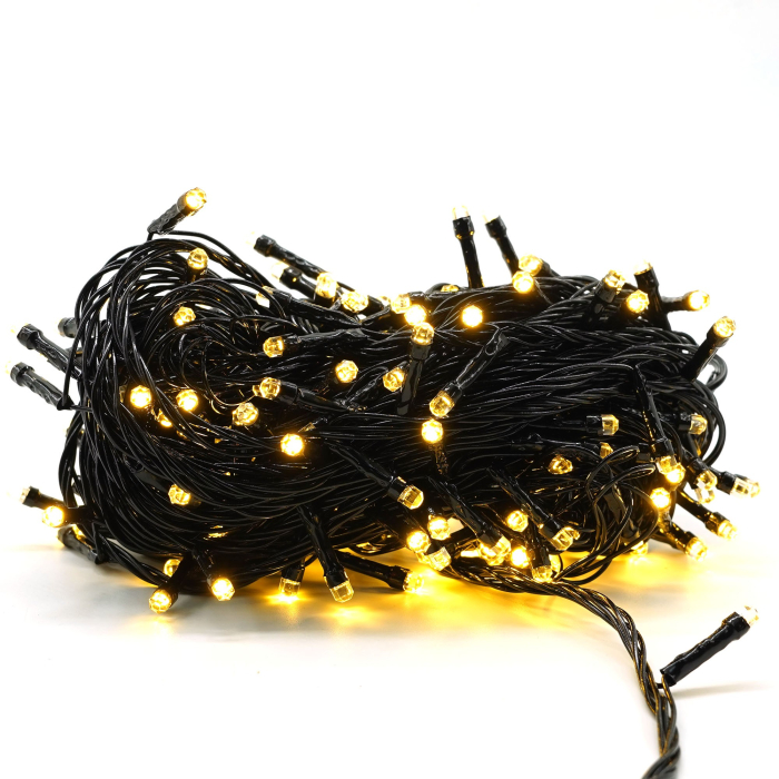 Instalatie de Craciun liniara Yoto, 17 m, din care 1 m cablu priza 220V, 200 LED, 8 jocuri de lumini, beculet in 6 colturi, pentru interior, controler, fir negru, alb cald [4]