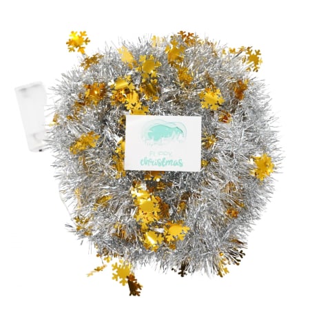 Festive - Beteala Craciun cu LED, Aurie, model cu fulgi de nea, 2 m x 5 cm, PVC, Sir, Artificiala, Flippy