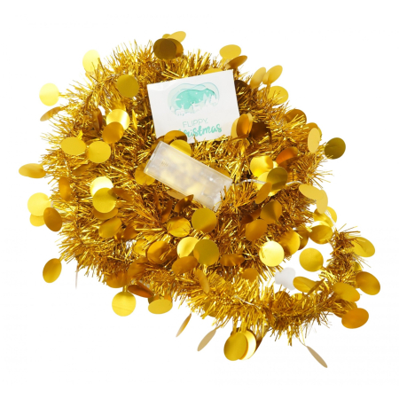 Festive - Beteala Craciun cu LED, Aurie, model cu paiete rotunde, 2 m x 5 cm, PVC, Sir, Artificiala, Flippy
