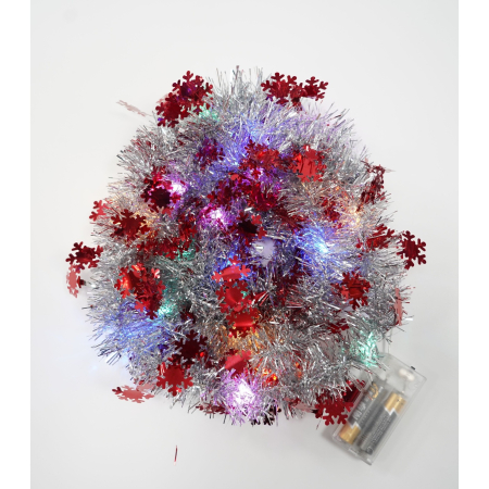 Beteala Craciun cu LED, Rosie, model cu fulgi de nea, 2 m x 5 cm, PVC, Sir, Artificiala, Flippy [2]