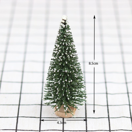 Brad artificial de craciun, ornament pentru masa, pe suport lemn, 15 cm inaltime, Verde inzapezit [3]