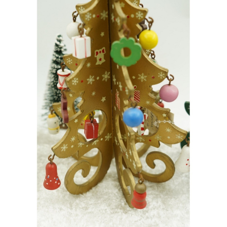 Decoratiune Craciun, Brad, Auriu, 6 cavitati cu ornamente, 12 cm x 20 cm, Lemn, Flippy [8]