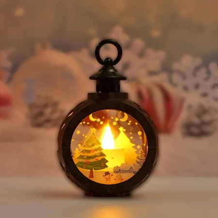 Decoratiune Craciun tip Felinare cu baterii, 13.5 x 9 cm,Lumanare cu geam si inscriptie Brad Craciun,lumina alb cald,baterii incluse,Negru [1]