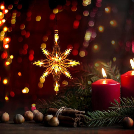 Festive - Decoratiune de Craciun Luminoasa in forma de Fulg, cu Ventuza, Alb Cald