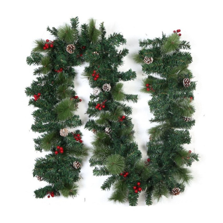 Festive - Ghirlanda de Craciun, cu merisoare si conuri, din brad artificial, 210 cm, verde