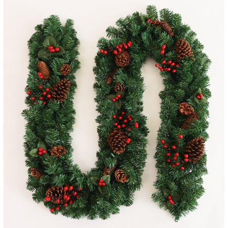 Ghirlanda de Craciun, cu merisoare si conuri, din brad artificial, 210 cm, verde [1]
