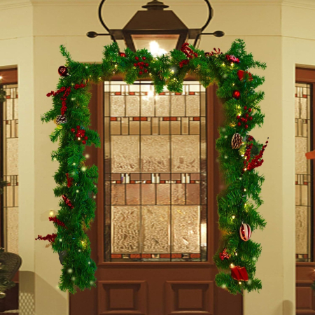 Ghirlanda de Craciun,  din Brad Artificial cu Decoratiuni, cu Baterii, 30 LED-uri, 180 cm, Verde [5]