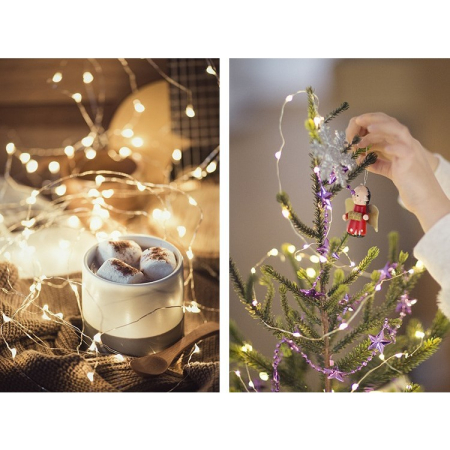 Instalatie Craciun, 10 metri, 100 LED-uri, alb cald, telecomanda 8 functii, USB, fir cupru, liniar, interior/exterior, [3]