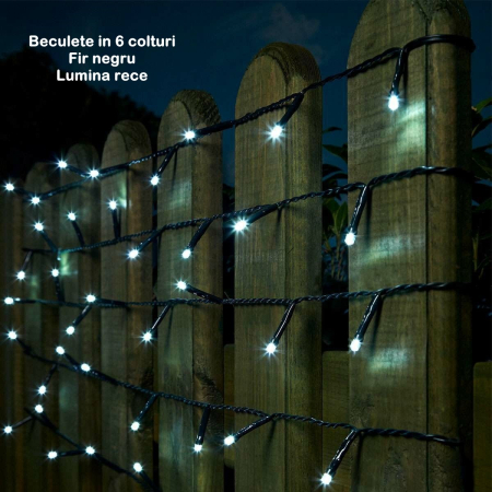 Festive - Instalatie Craciun YOTO Liniara 100 LED 9 m + 1  m Beculet cu 6 unghiuri  Alb Rece fir negru