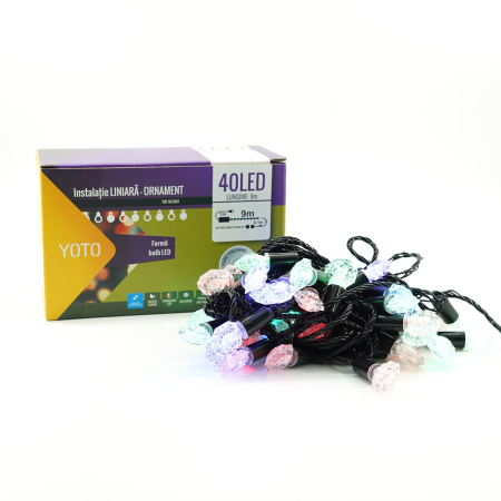 Instalatie de Craciun Liniara RGRB Yoto, 10 m, din care 1 m Prelungitor 220V, 40 LED, Model Anise, Utilizare Interior/Exterior, Interconectabila, Fir Negru, multicolor [1]