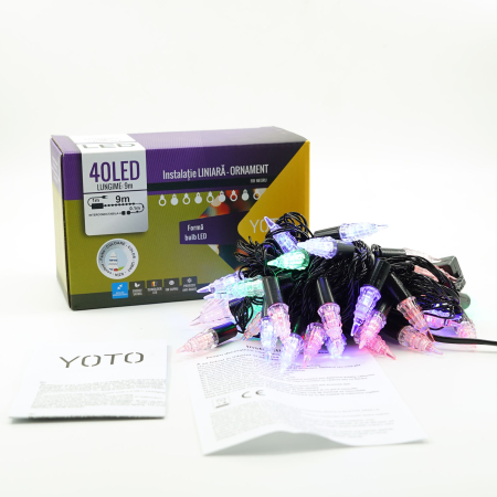 Instalatie de Craciun Liniara RGRB Yoto, 10 m, din care 1 m Prelungitor 220V, 40 LED, Model Brazi, Utilizare Interior/Exterior, Interconectabila, Fir Negru, multicolor [2]
