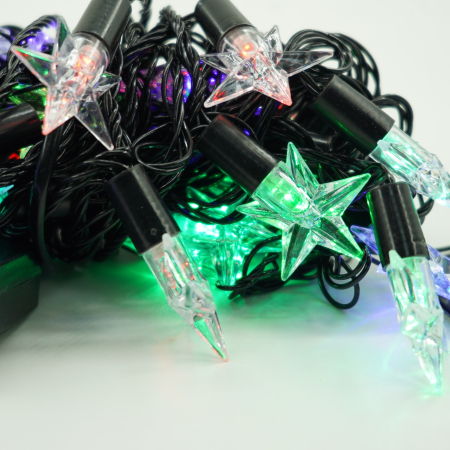 Instalatie de Craciun Liniara RGRB Yoto, 10 m, din care 1 m Prelungitor 220V, 40 LED, Model Stelute, Utilizare Interior/Exterior, Interconectabila, Fir Negru, multicolor [4]