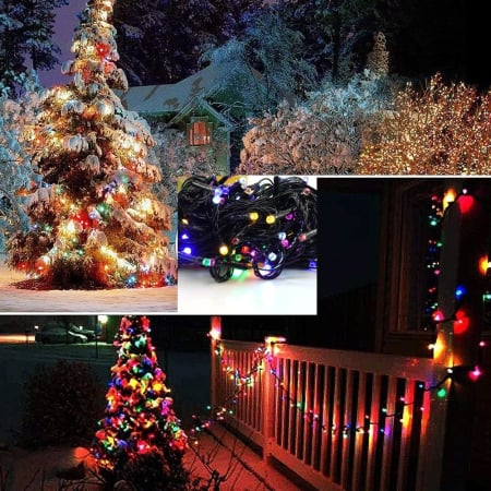 Festive - Instalatie de Craciun liniara Yoto, 17 m, din care 1 m cablu priza 220V, 200 LED, 8 jocuri de lumini, beculet in 6 colturi, pentru interior, controler, fir negru, multicolor