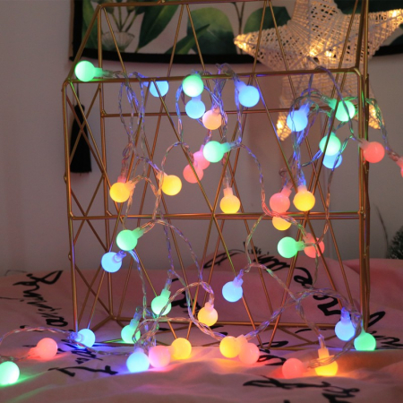 Festive - Instalatie sfere brad Craciun  3 metri, 20 LEd-uri, alimentare la retea, fir transparent, multicolora