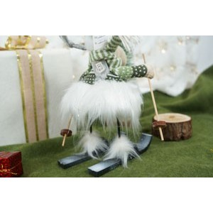 Ornament de Craciun ren pe schiuri model 2,  alb/verde, textil, 33 cm [4]